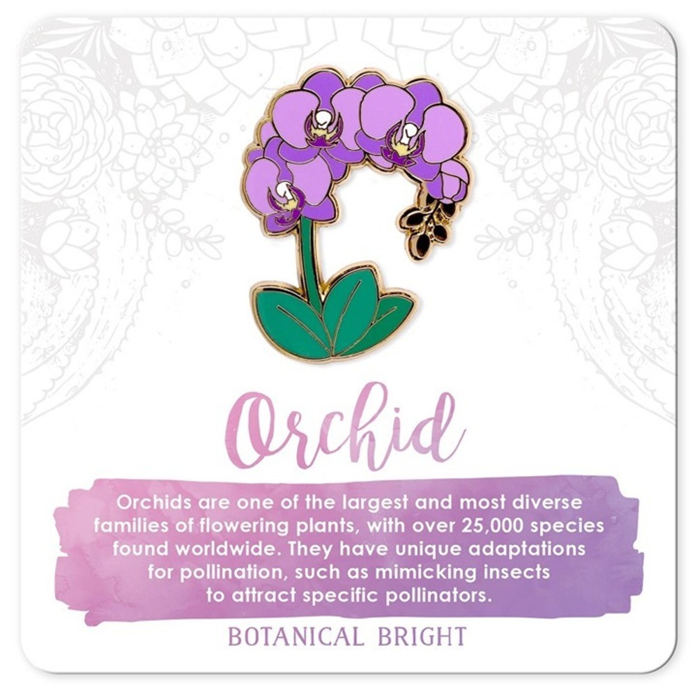 Orchid Flower Enamel Pin -‎ Gold Plated Nature Brooch - Garden & Floral Jewelry